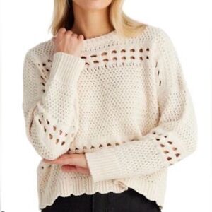 Talisman Open Knit Ryder Sweater Creme Womens S/M Cropped Scalloped Hem Top